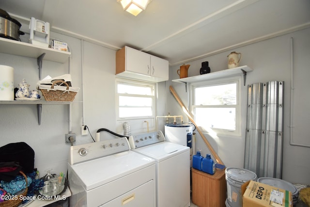 washroom with water heater and washer and dryer