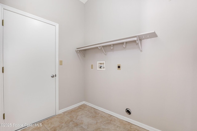 washroom with light tile patterned floors, hookup for a washing machine, and hookup for an electric dryer