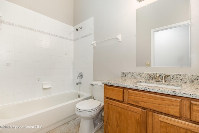 full bathroom featuring toilet, vanity, shower / bathtub combination, and tile patterned flooring