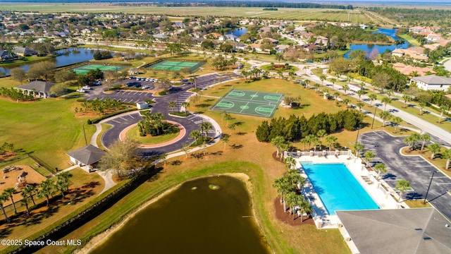 aerial view with a water view