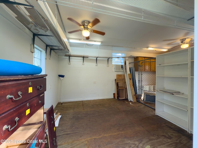 basement with ceiling fan