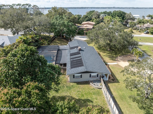 drone / aerial view featuring a water view