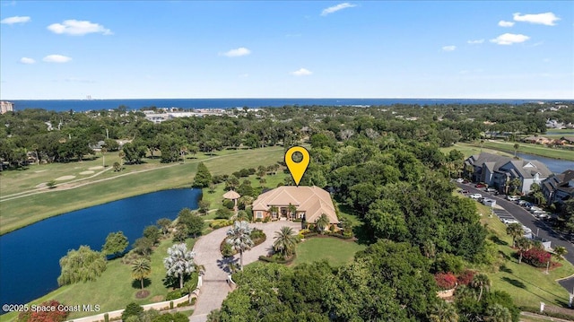 aerial view with a water view