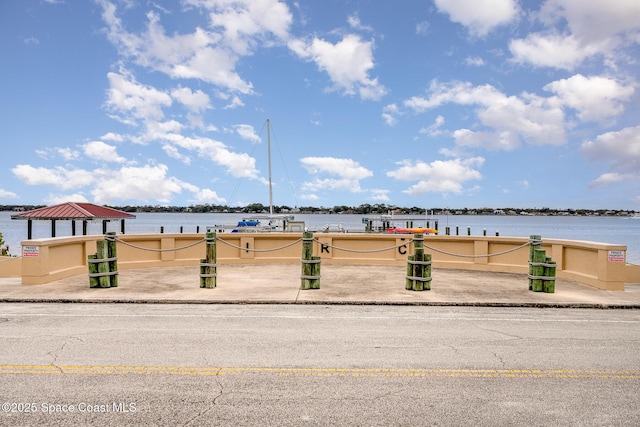 view of community with a water view