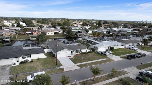 aerial view with a water view