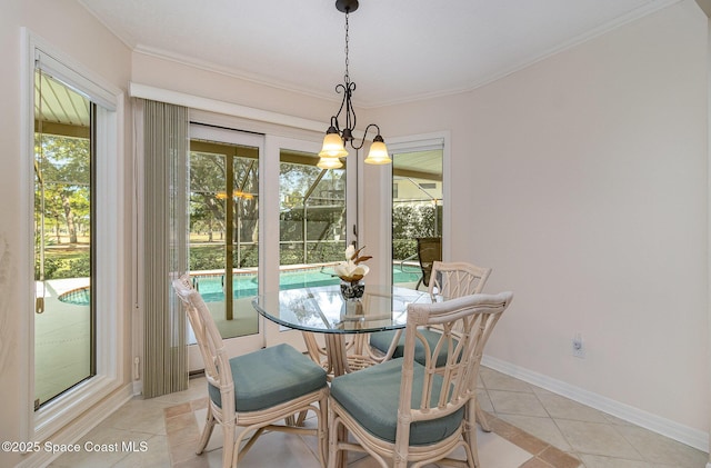 dining room with light tile patterned flooring and ornamental molding