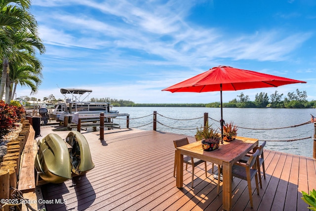 view of dock with a water view