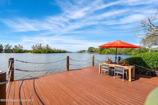 dock area featuring a deck with water view