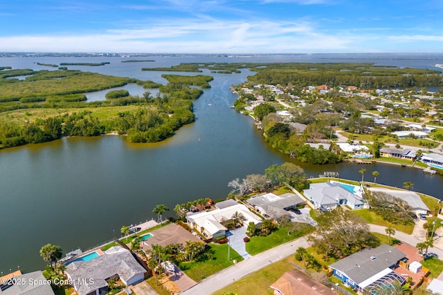 aerial view featuring a water view