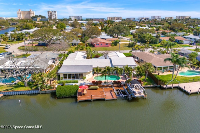 aerial view with a water view