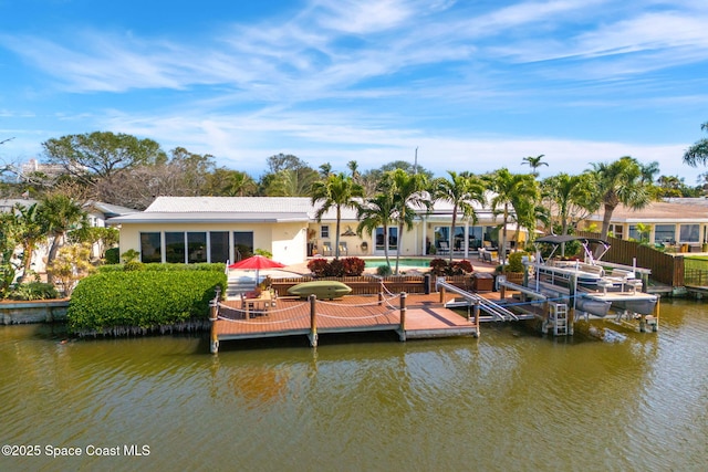 dock area with a water view