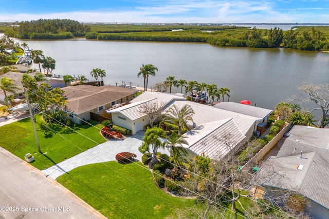 aerial view with a water view