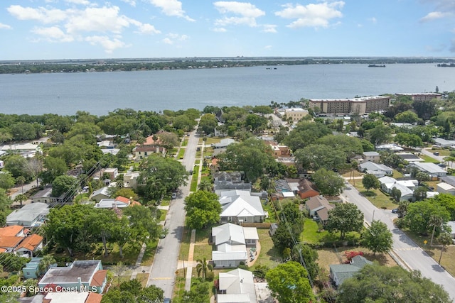 drone / aerial view featuring a water view