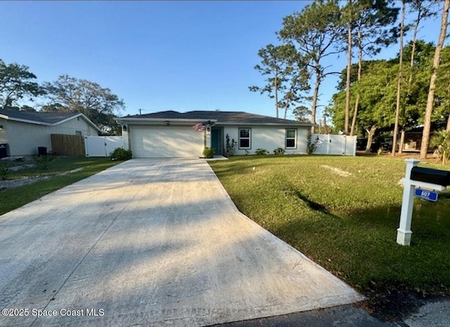 ranch-style house with a front lawn and a garage