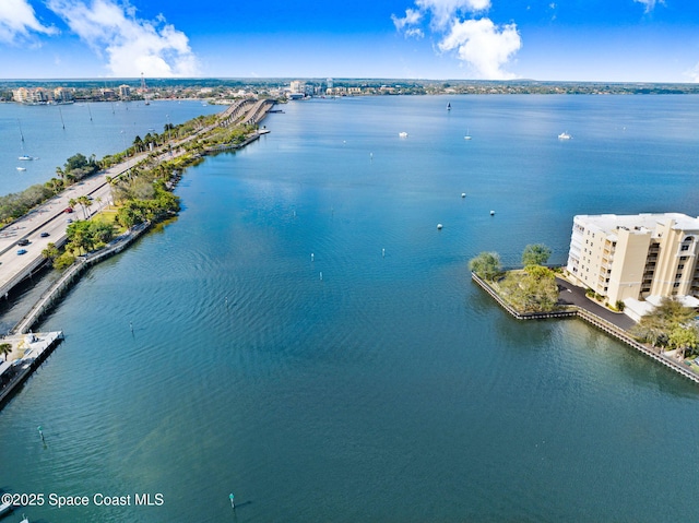 aerial view featuring a water view