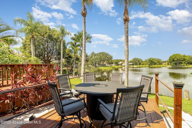 deck featuring a dock and a water view