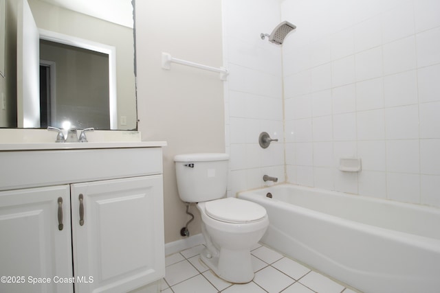 full bathroom with toilet, vanity, tiled shower / bath combo, and tile patterned flooring