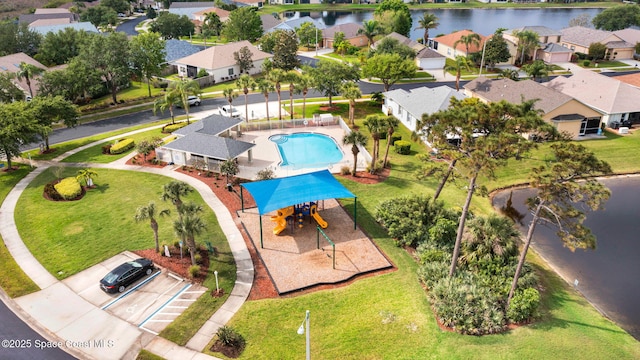 aerial view with a water view