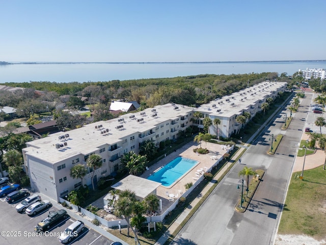 aerial view with a water view