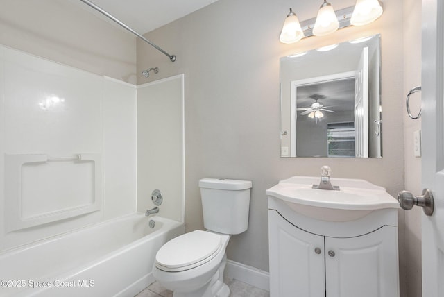 full bathroom with vanity, shower / bathtub combination, and toilet