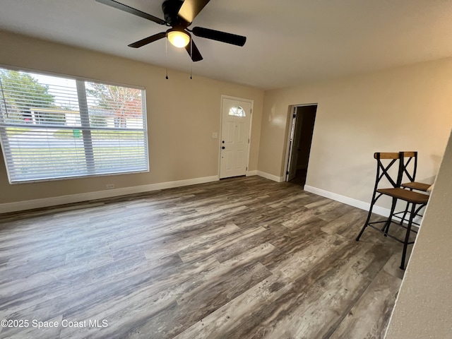 entryway featuring hardwood / wood-style floors and ceiling fan