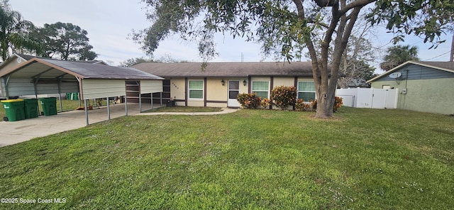 ranch-style home with a carport and a front yard