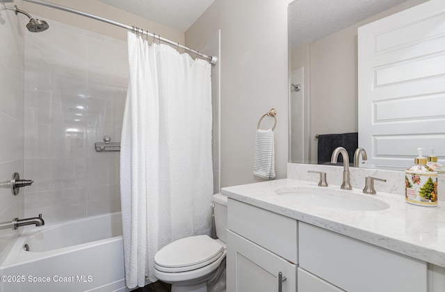 7690 Kerrington Dr, Melbourne, FL 32940 - full bathroom with shower / bath combination with curtain, vanity, toilet, and a textured ceiling