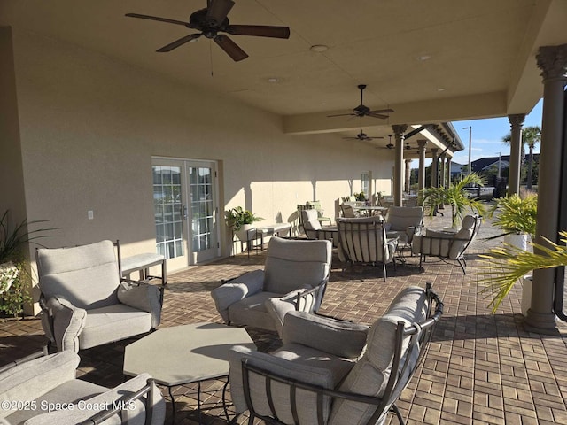 7690 Kerrington Dr, Melbourne, FL 32940 - view of patio / terrace featuring outdoor lounge area, ceiling fan, and french doors