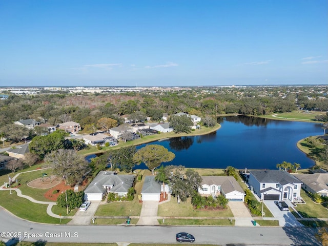 bird's eye view featuring a water view