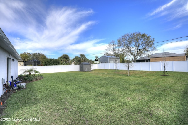 view of yard with a storage shed