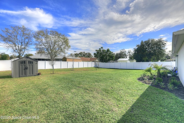 view of yard with a storage unit