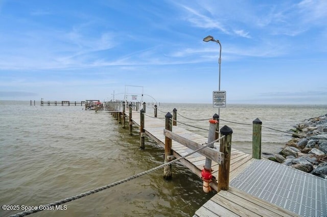 dock area featuring a water view