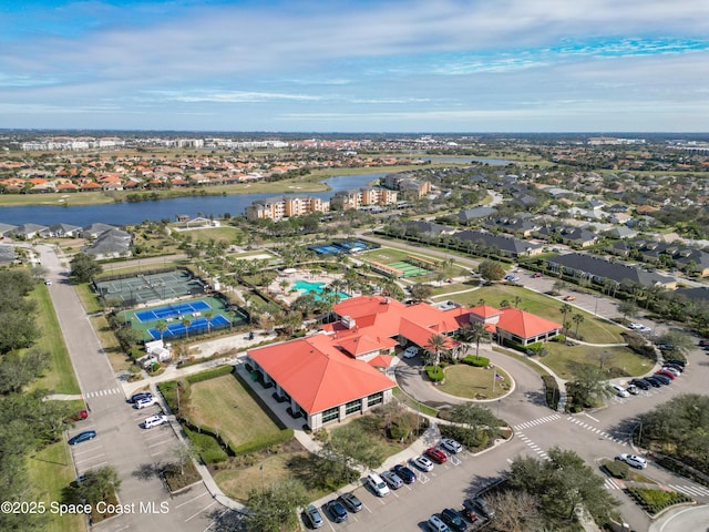 aerial view with a water view