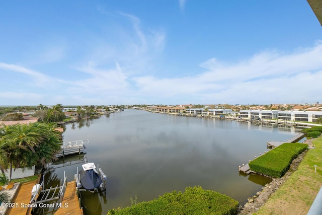 view of dock with a water view