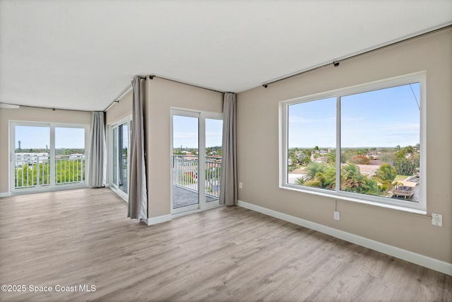 empty room featuring plenty of natural light and light hardwood / wood-style floors