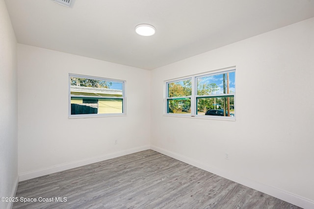 spare room with light hardwood / wood-style floors and plenty of natural light