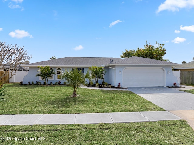 single story home with a garage and a front yard