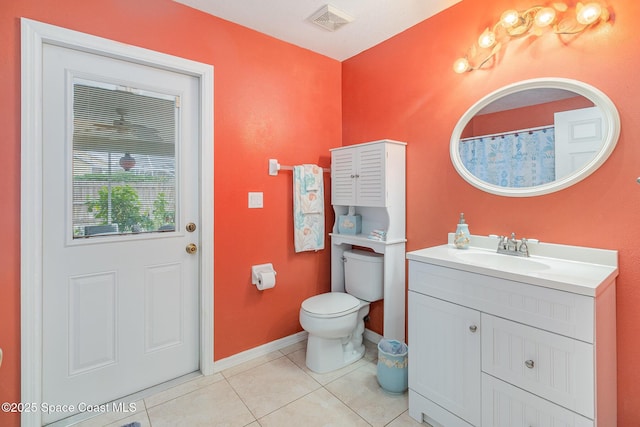 bathroom featuring toilet, tile patterned flooring, and vanity