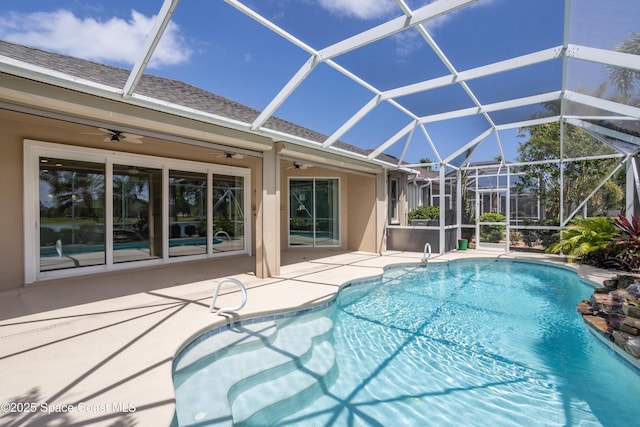 3489 Ahern Pl, Melbourne, FL 32940 - pool featuring a patio, a lanai, and a ceiling fan