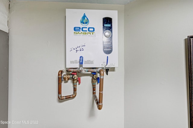 details featuring tankless water heater