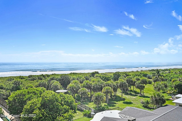 aerial view featuring a water view and a beach view