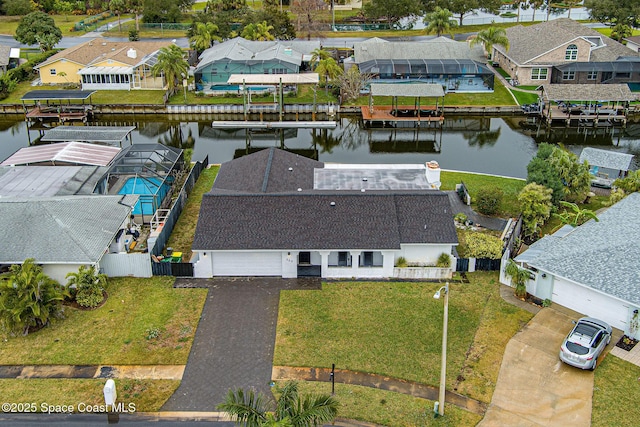 aerial view with a water view