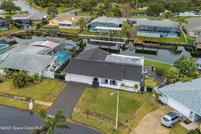 bird's eye view featuring a water view