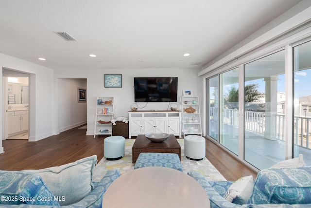 living room with hardwood / wood-style floors