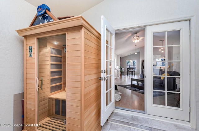 view of sauna / steam room featuring hardwood / wood-style flooring