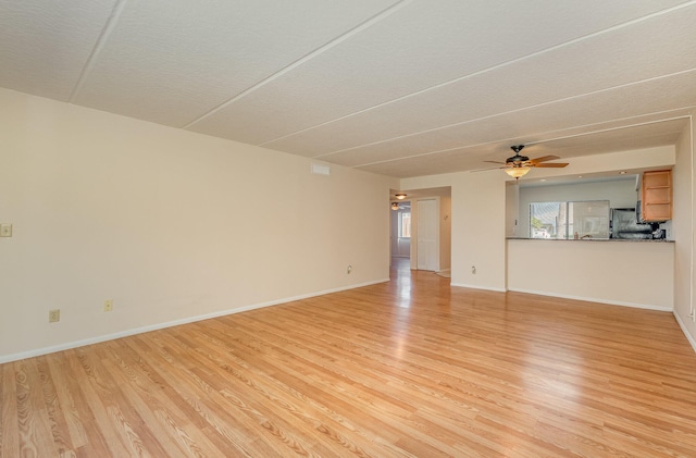 unfurnished living room with light hardwood / wood-style floors and ceiling fan