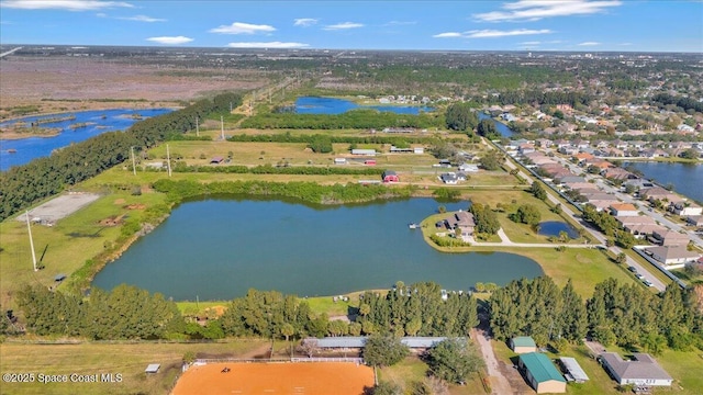 aerial view with a water view