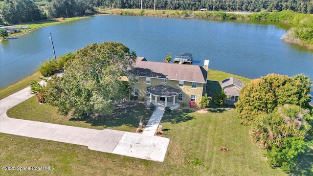 aerial view featuring a water view