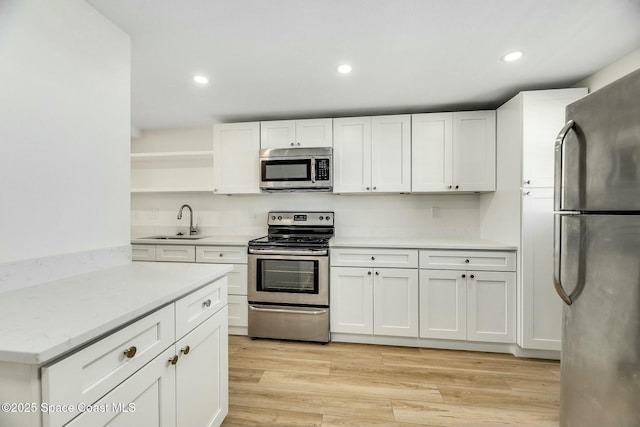 kitchen featuring light hardwood / wood-style floors, sink, white cabinets, and stainless steel appliances