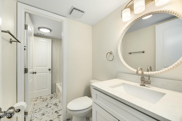 full bathroom with tub / shower combination, toilet, and vanity